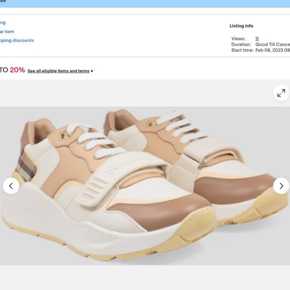 BURBERRY RAMSEY VANILLA CHECK LEATHER WOMENS LOW TOP SNEAKER 39.5 IT/ 9.5 US - Picture 2 of 10